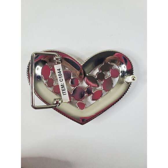 Women's Belt Buckle Heart-Shaped Rhinestones Silver-tone Western Cowgirl - Picture 3 of 5